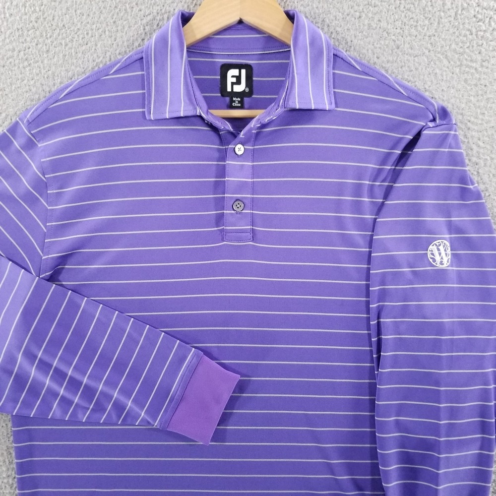 FootJoy Polo Shirt Mens Medium Purple Striped Performance Westhaven Golf Club LS